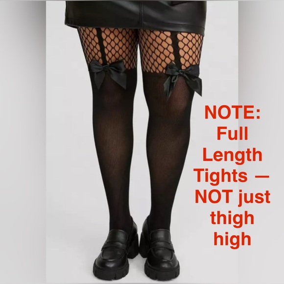 #x439 Torrid Nightfall Sexy Black Bow Fishnet Thigh High Look FULL LENGTH Tights - Picture 1 of 11